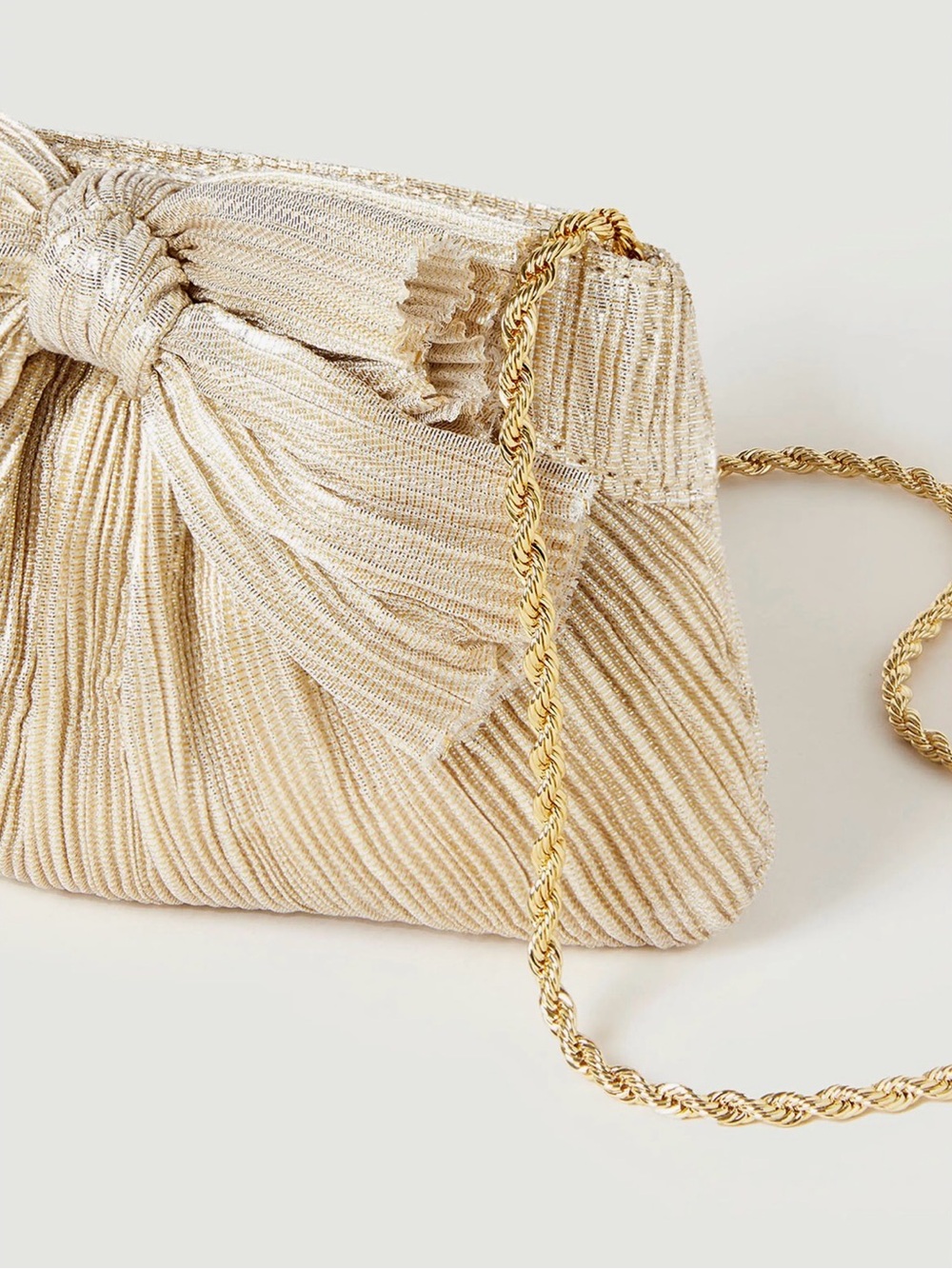 Loeffler Randall Ivory Pleated Bow Clutch with Gold Chain - Picture 14 of 14